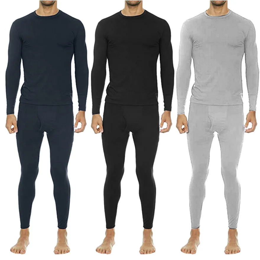 Solid Winter Thermal Underwear Men's Daily comfortable Suit Circular Collar Warm Clothing Set#0927 A#487