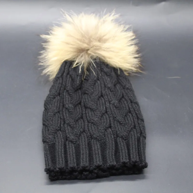 Детская зимняя шапка с натуральным мехом и помпоном, детская шапка, вязаная шапка для мальчиков и девочек, Skullies Beanies