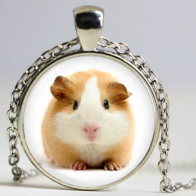 Small Furry Animal Necklace Glass Photo Locket Pendant Guinea Pig Necklace Lovely Guinea Pig Jewelry Accessories