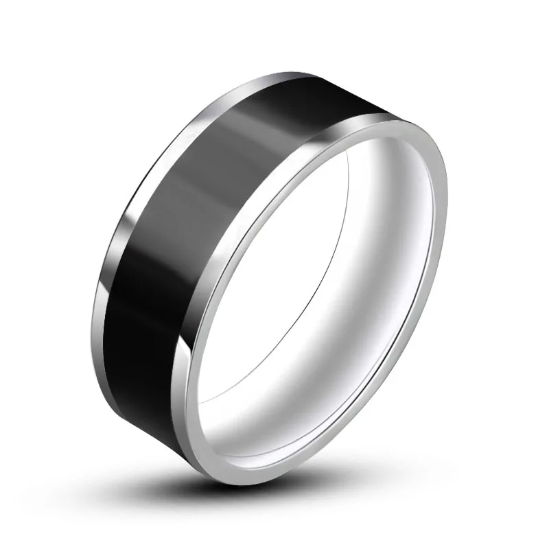 Для мужчин Для женщин свадебные отполированное кольцо Серебряный тон красный, черный и белый эмалированная нержавеющая сталь простое плоское США. Размеры