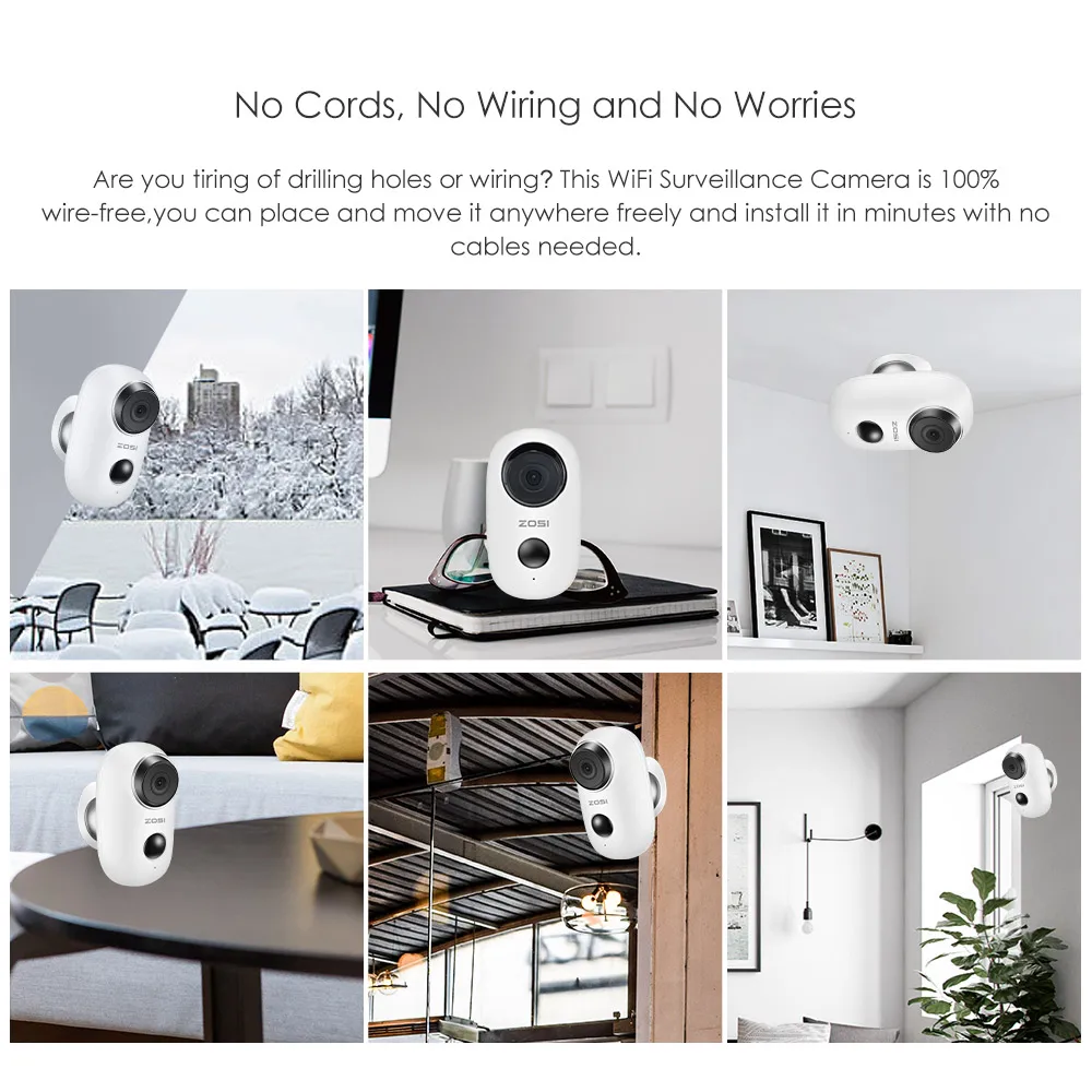  ZOSI WiFi Camera Rechargeable Battery Powered 720P/1080P Full HD Outdoor Indoor IP65 Weatherproof S - 32945513590