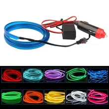 2m el-wire flexível led tira de néon luz fria fita corda 12v decoração interior do carro fluorescente para ford audi nissan kia