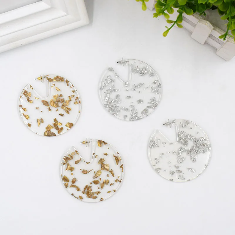 

MESTILO Gold Silver Color Foil Clear Acrylic Earrings Round Geometric Resin Acetic Acid Earrings For Girls Statement Jewelry Hot