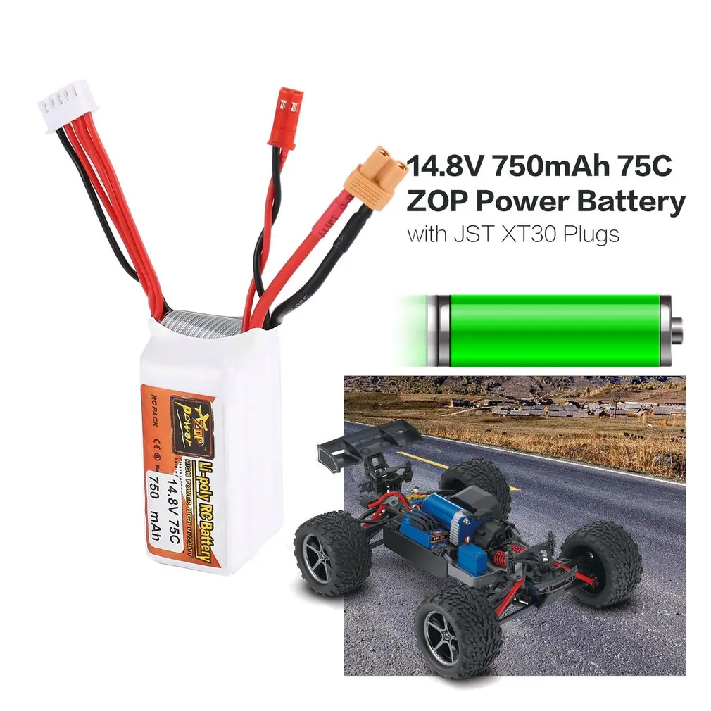 

ZOP Power 14.8V/11.1V 750/650mAh 75C 4S 1P Lipo Battery JST XT30 Plug Rechargeable for RC Racing Drone Helicopter Car Boat Model
