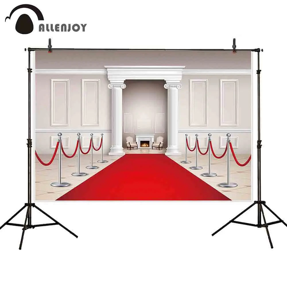 

Allenjoy photography background victorian style red carpet silvery armchairs fireplace backdrop photo studio photobooth