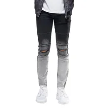 Ripped Knee Men Jeans Fashion Hip Hop Urban Men Motorcycle Distressing Biker Slim Skinny Jeans eT0268