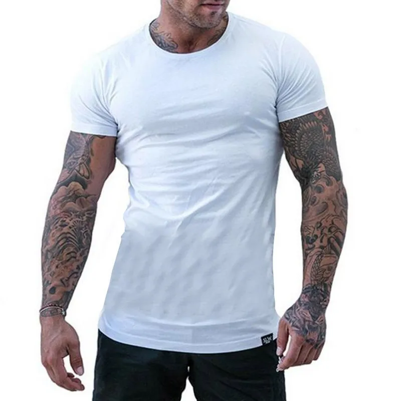 

Summer T Shirt Men Solid Color Simple Loose Short Sleeve White T-shirt Sporty Style Male Tops M-2XL