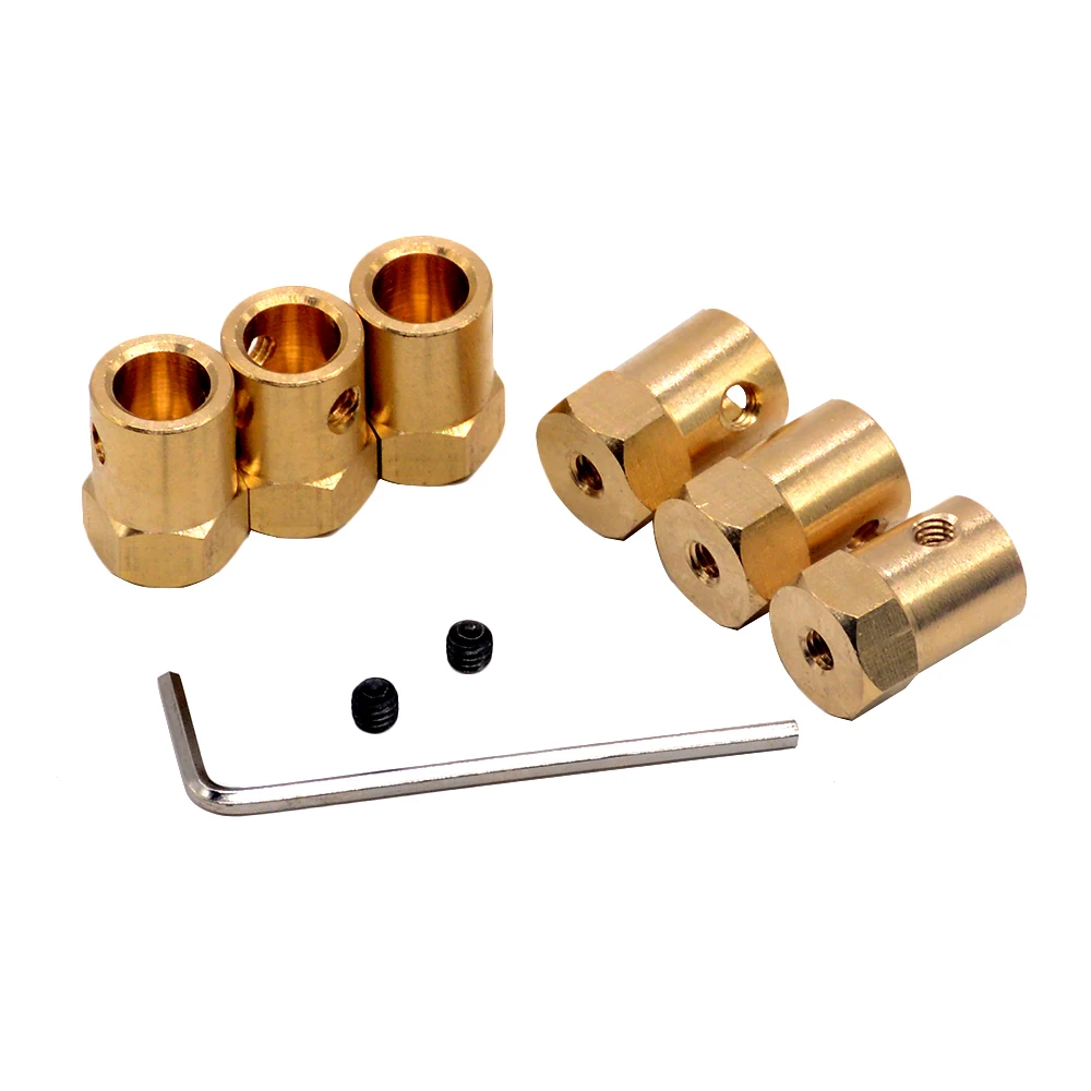 

5 Pcs 3mm/4mm/5mm/6mm/7mm/8mm Iron Brass HEXAGON COUPLINGS Electroplating Section Shaft Motor