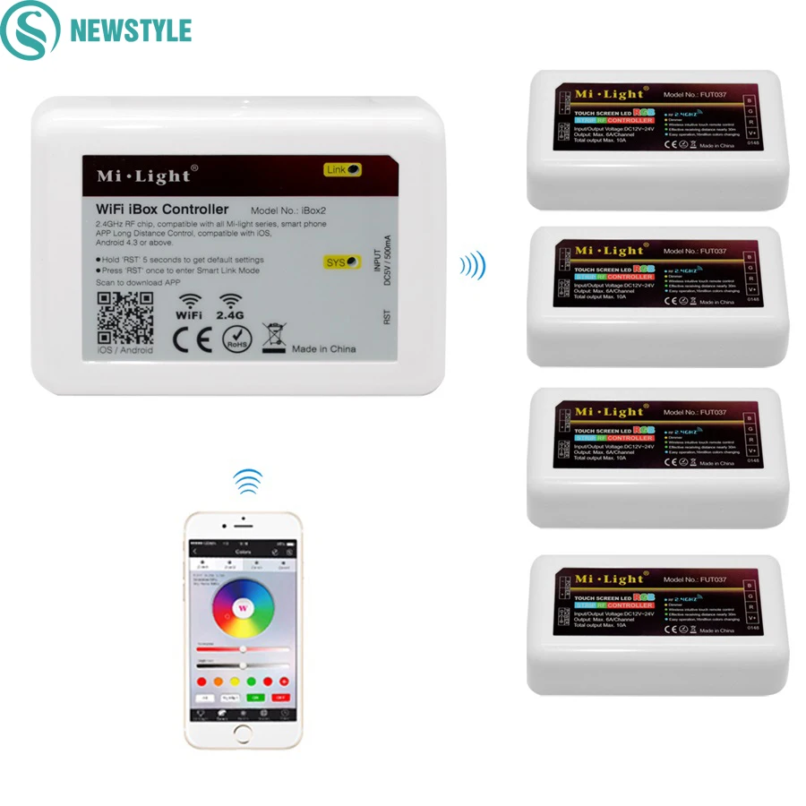 

1pcs Milight 2.4g RF Led Controller+4pcs RGB/RGBW/RGBCCT Controller Via Phone APP