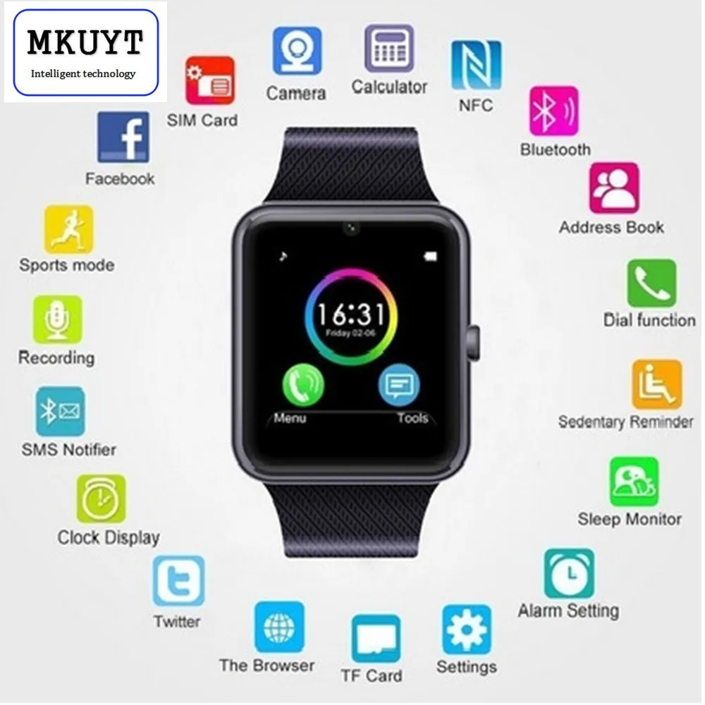 MKUYT GT08 Bluetooth Sport font b SmartWatch b font with Camera health monitoring exercise pedometer GSM