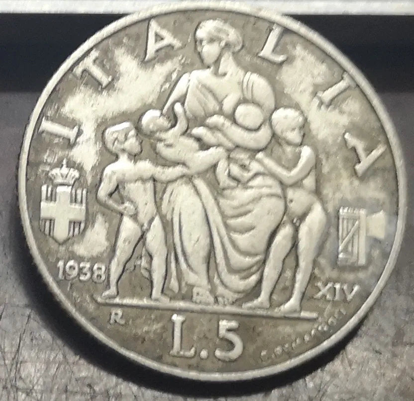 Серебряная монета Lire Vittorio Emanuele III 1938 Италия|Безвалютные монеты| |