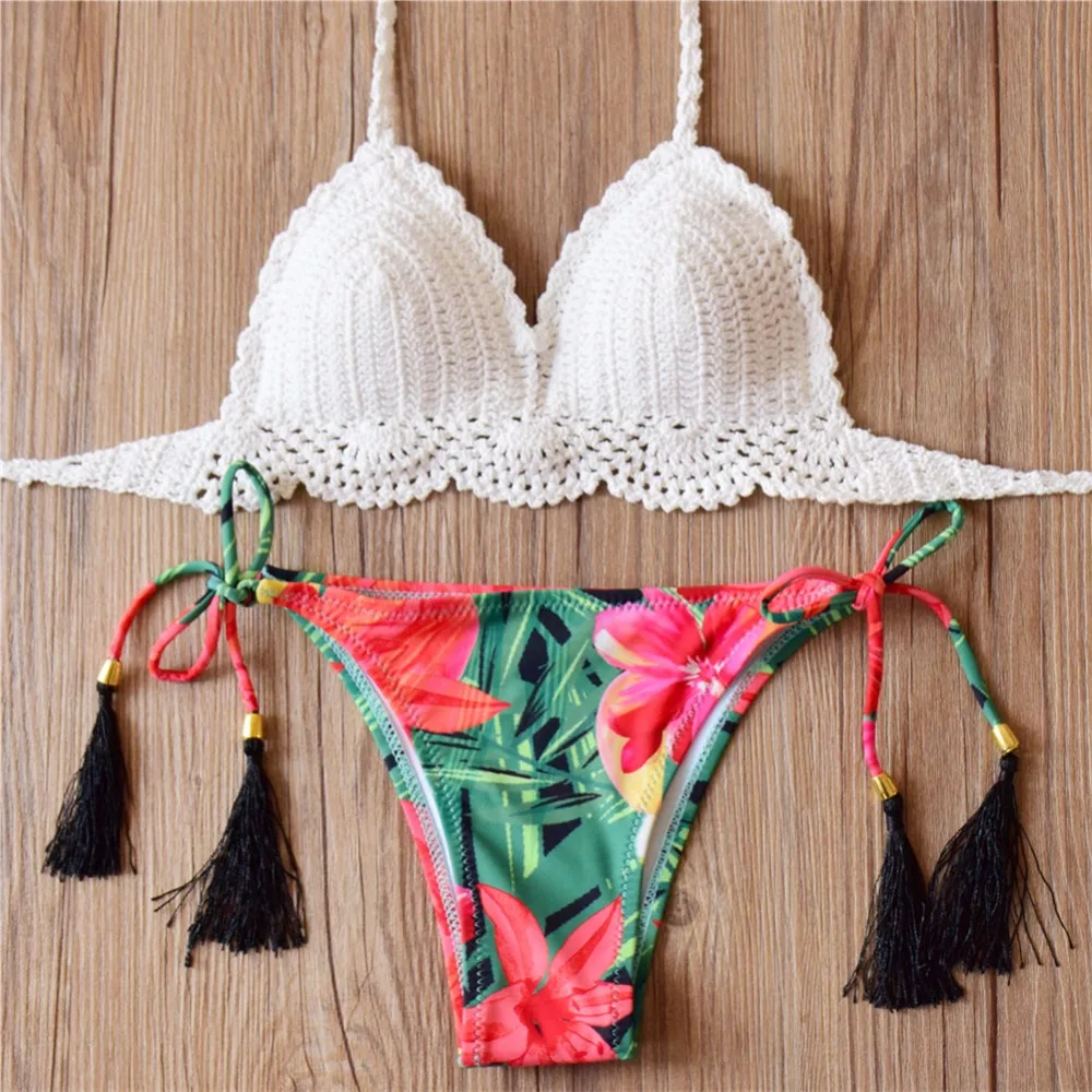 Handmade Sexy Crochet Bikini Set Women Brazilian Push Up Bikinis Women 2016 Knitted Swimsuit Sexy Crochet Swimwear Female