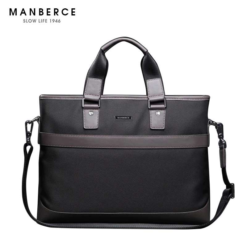ФОТО  MANBERCE Brand Handbag Men Shoulder Bags Leather Messenger Bag Tote Laptop Bag Fashion Men's Briefcases Casual Travel Bag