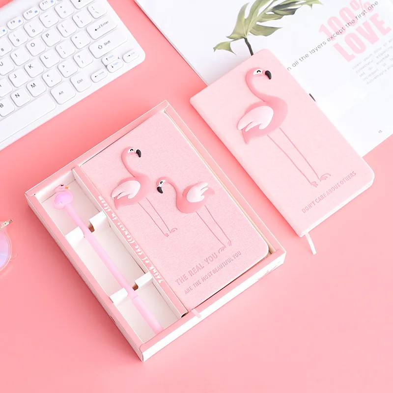 

Cute Pnk Flamingo Notebook Planner Book for Girls With Pen Gift School Supplies Korean Stationery Kawaii Bullet Journals