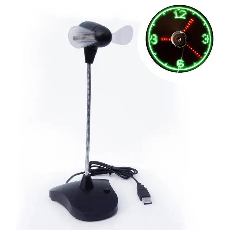 USB LED Cooling Flashing Clock Fan with Gooseneck for PC Laptop