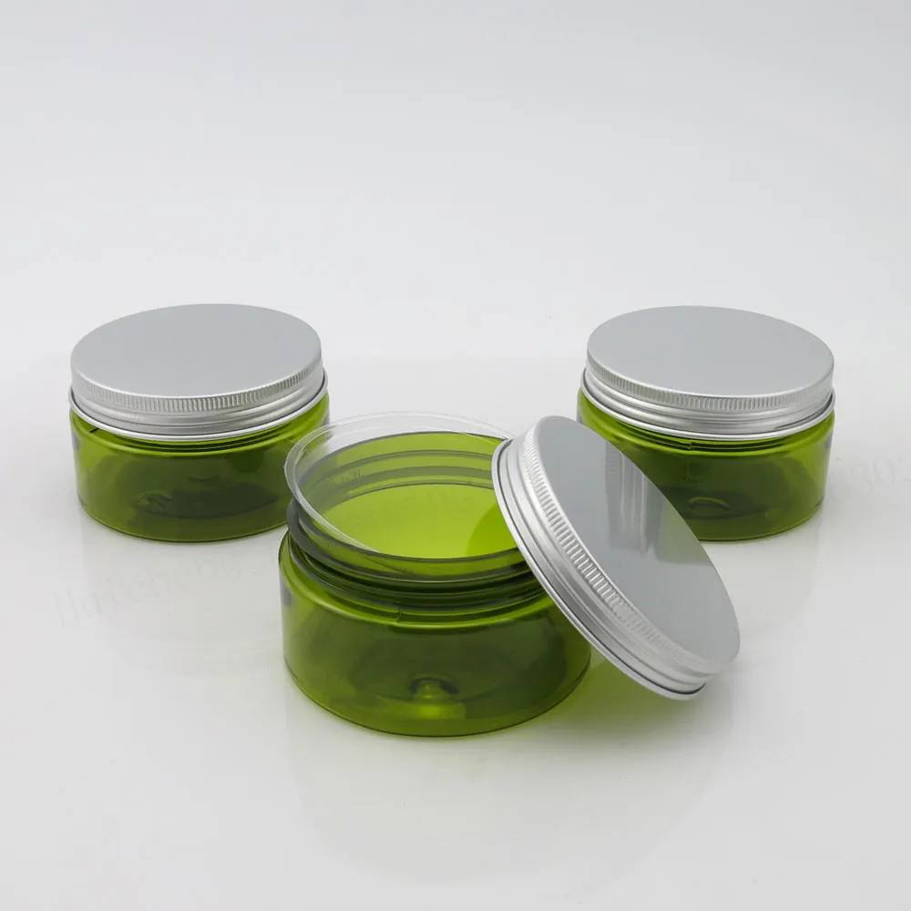 30 x 100g Empty Green Cream Cosmetic Jar PET Conatiner Silver Aluminum Lid Heavy Wall 100CC Plastic Containers | Красота и здоровье