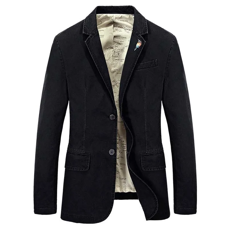 

New Fashion Jacket Suit for Men Cotton Denim Suit Blazer Embroidery Bird Brooch Can be Disassembled Male Clothes Plus Size 4XL