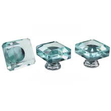 8PCS 35mm Lake Blue Transparent Glass Furniture Drawer Crystal Glass Wardrobe Handle Cabinet Handle Shower Room Handle