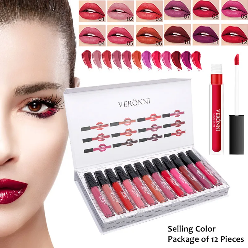 

12pcs/set Matte Lip Gloss Long Lasting Liquid Lipstick Tint Pigment Lipgloss Makeup Tool Lips Cosmetic Lip Gloss Set