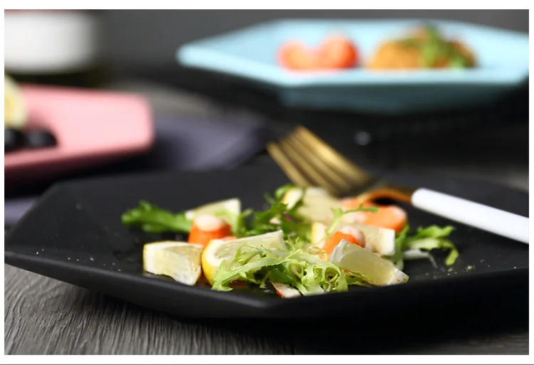 Керамические обеденные тарелки шестигранные матовые стейк паста десертное блюдо салат фрукты поднос для посуды Простые Модные западные тарелки