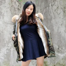 CX-G-P-11C хлопок внешняя подкладка из искусственного меха женская куртка-парка с воротником из натурального меха енота