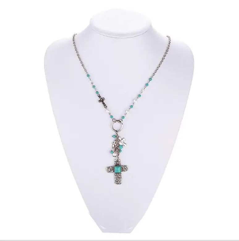 Этническая религия сплав крест-Подвеска Ожерелье для женщин Boho Bib имитация жемчуга искусственный камень цепочка ожерелье Модные ювелирные изделия