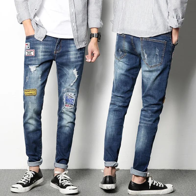 

Summer New Pattern Thin Section European skinny Jeans men Man Korean Trend Self-cultivation Bound Feet All-match Pants