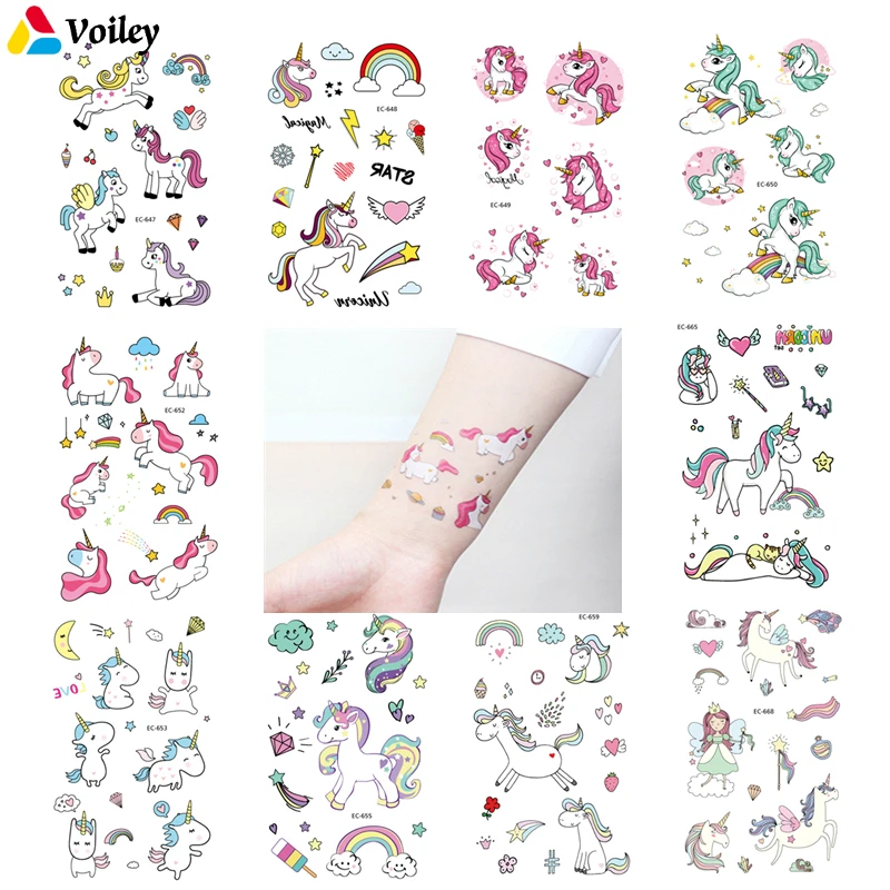 

Mix 3pcs Unicorn Tattoo Sticker Kids Favors Temporary Tattoo Sticker Cute Fake Tattoo Taty Tatouage Temporaire Art Waterproof,Q