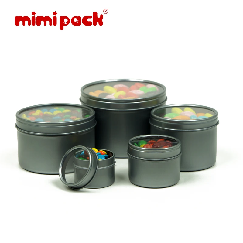 Mimipack 1/2/6/8/16 oz صغيرة العميق جولة علب واضح نافذة أعلى غطاء صفيح التعبئة والتغليف الساعات صناديق علب طعام ، 24 حزمة (7 ألوان)