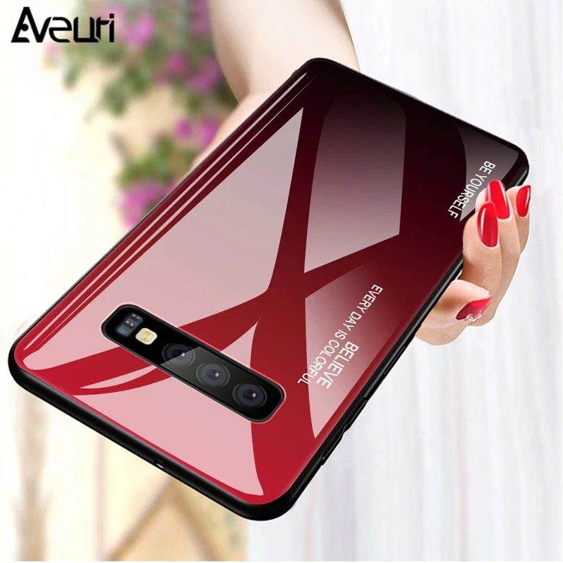 

Aveuri Glass Phone Case For Samsung Galaxy S8 S9 S10 Plus S10e Note 8 9 Coque Back Cover Case For Samsung A6 A8 Plus A7 A9 2018