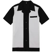 Мужские рубашки с отложным воротником, приталенная Мужская рубашка с коротким рукавом, повседневная черная рубашка с белой строчкой, Прямая