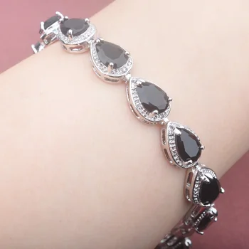 

2017 Fashion Black Zircinia Water Drop Silver Color For Women Link Chain Bracelet 7-8 inch Free Shipping OS0151