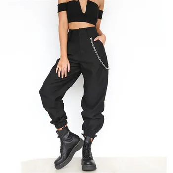 

Fashion Women high waist Loose Cargo Pants Cotton Punk Ladies harajuku Long pantalon femme Hip hop Trouser Streetwear Plus Size