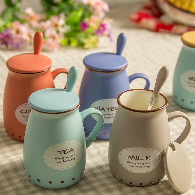 

Creative Ceramic Milk Mug Cartoon Cute Animal Coffee Cups with Lid and Spoon Porcelain Insulated Tumbler 350ml Office Drinkware