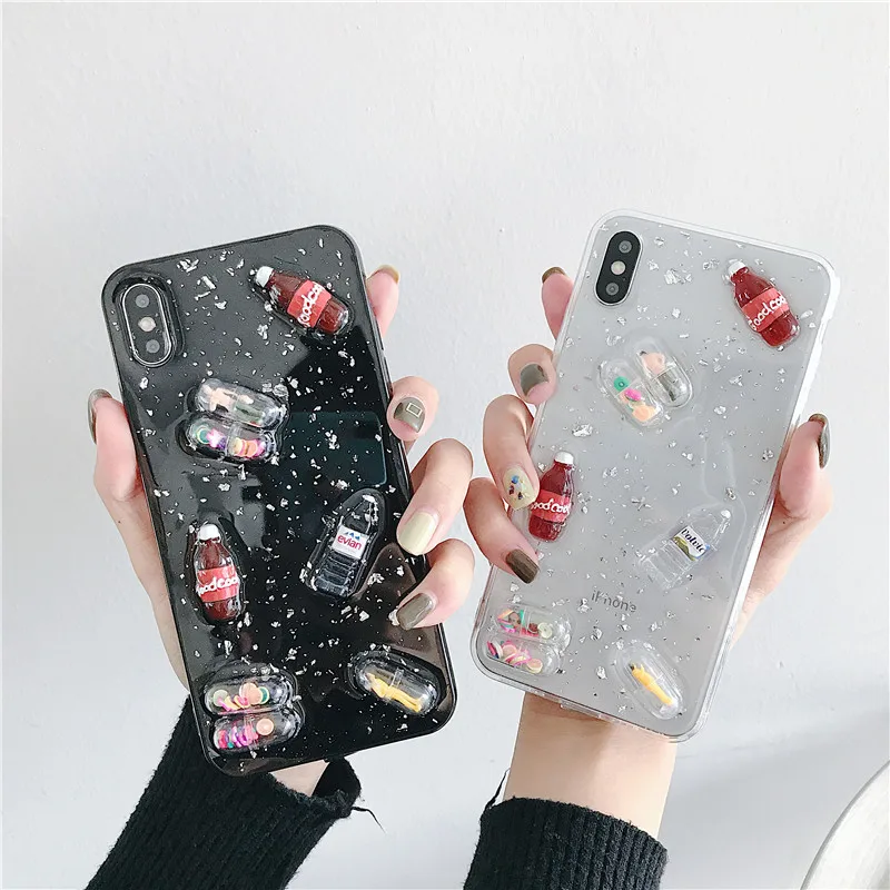 Cute Cartoon Stereoscopic Capsule Doll Drink bottle Phone Case For iPhone 7 6 6S 8 Plus X XS Max XR Lovely Clear TPU Back Cover