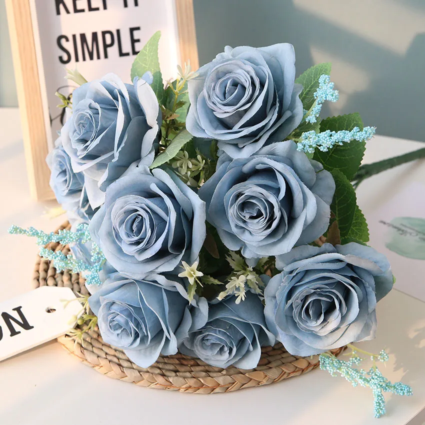 Искусственные синие розы цветы Шелковая Роза цветок букет искусственных цветов украшение дома сад свадебные розы поддельные цветы