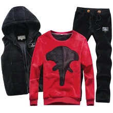

Hoodie Sweatshirt Tracksuit Velour Velvet Fleece Warm Hoodie Winter Coat Hooded Hip Hop Men Casual Pullover Male 3 Pieces