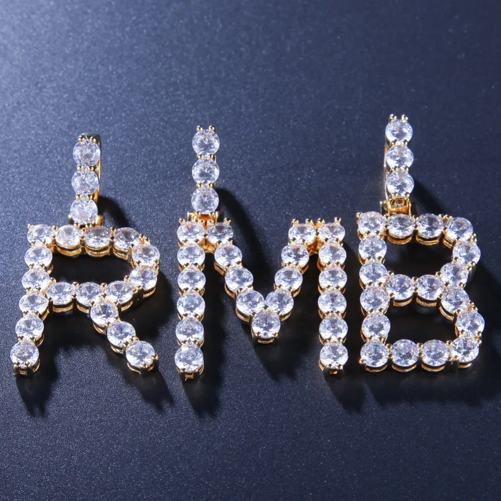 В стиле хип хоп Bling CZ камень кубического циркония блеск буквы алфавиты подвеска