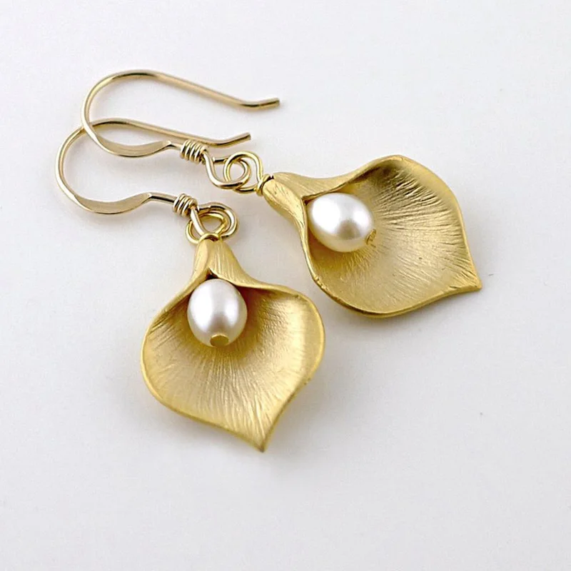 

Vintage Silver Flower Bud Imitation Pearl Earring Gold Leaf Water Droplets Dangle Earrings for Women Boho Jewelry Accessories