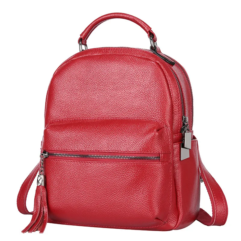 

New Amasie Red Genuine Leather Backpack Female Fashion Bag Book Bag Cow Leather Bag Bagpack for Teenages GET0003