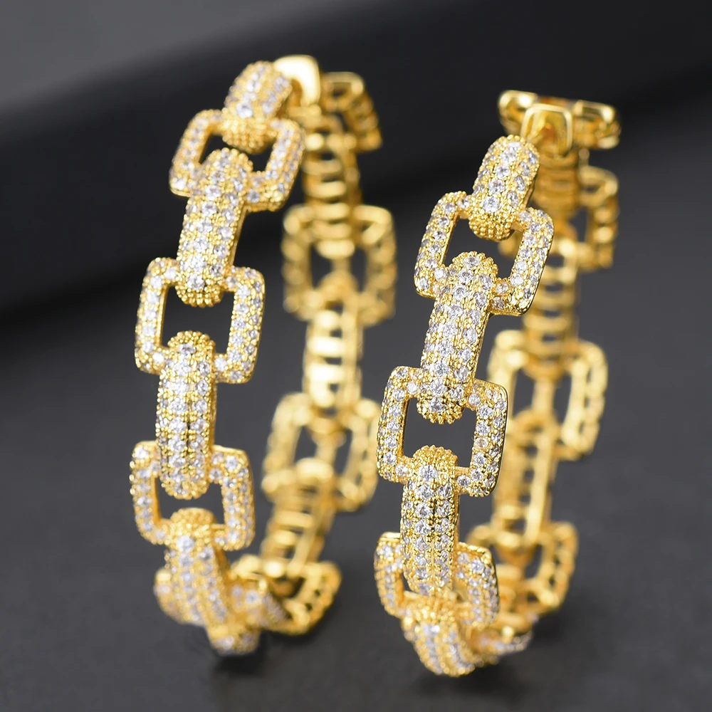 

Top Quality Chain Shape Hoop Earrings Full AAA Austrian Crystal for Women Ladies Important Occasion Essential Accessories