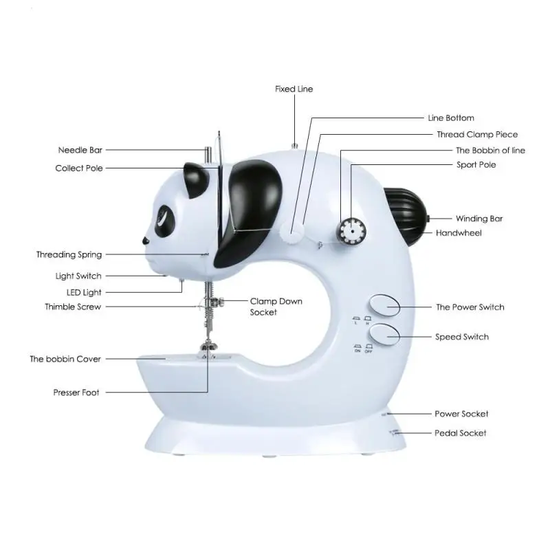 Мини электрические панды Швейные машины для дома ручная машина для шитья 110/220 В регулировка скорости с легкой ручная швейная машинка
