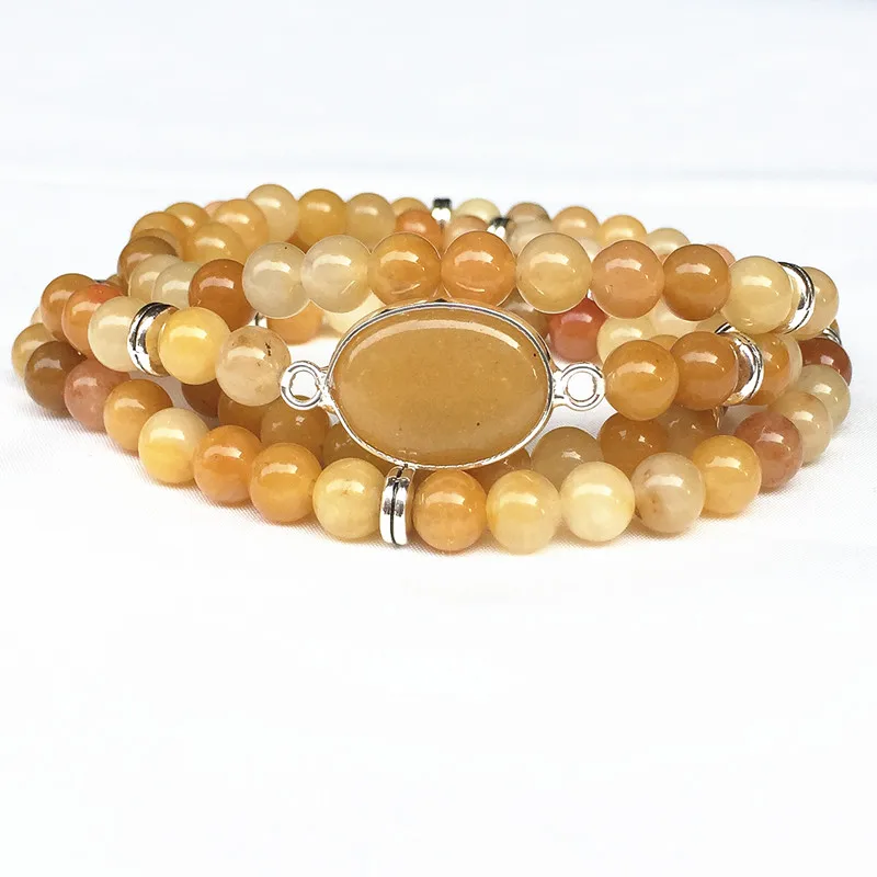 

2019 Natural Stone Bead Mala Bracelets Yoga Necklace Elastic Woman Bangle Yellow Jades Silver Color Hot Sale Drop Shipping