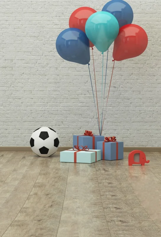 

Laeacco Baby Birthday Balloons Gray Brick Wall Soccer Gift Party Child Portrait Photographic Background Backdrops Photo Studio