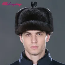 Толстые Зимние Шапки Для Мужчин Уха Защиты Регулируемый Натуральный Мех Skullies Шапочки Зима Вся Норки Открытый Головные Уборы MZD-04