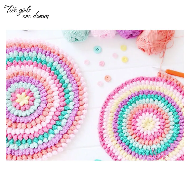 Original Handmade Crocheted Round Children Seat Cushion Wool Crocheted