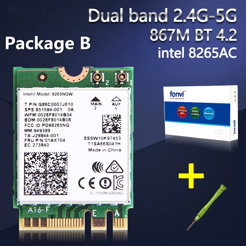 Fenvi беспроводной-AC 8265 867 Мбит/с 802,11 AC двухдиапазонный Настольный PCI-E WiFi адаптер PCI Express карта для Intel 8265AC+ Bluetooth 4,2 - Цвет: Package B