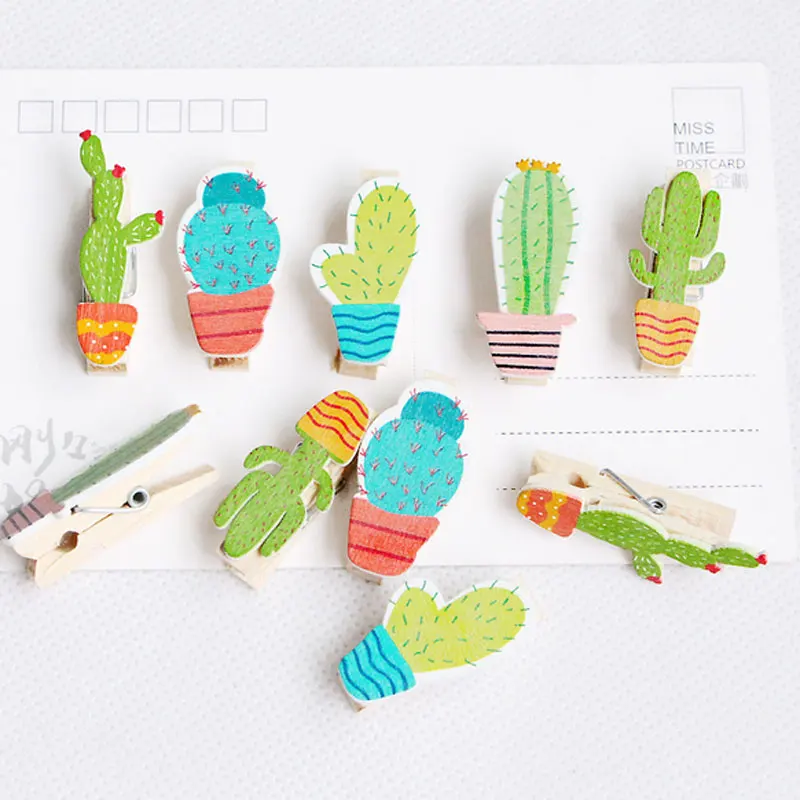 

10 pcs/pack Creative Colorful cactus Wooden Clip Photo Craft DIY Clips with Hemp Rope Clothespin Craft Decoration Clips Pegs