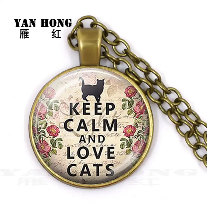 Keep calm, love cat 25 мм ожерелье со стеклянными кристаллами подарок кота, ручная работа-подарок на день рождения друга