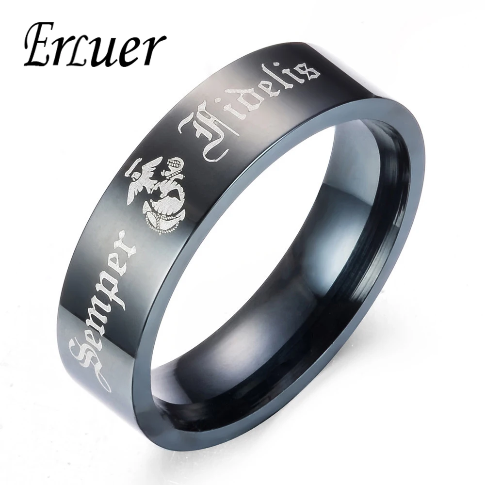 

ARUEL Fashion Black Pipe Army Ring USMC Design Men's 316 stainless steel Comfort Fit USA Trendy Women Party Wings Rings